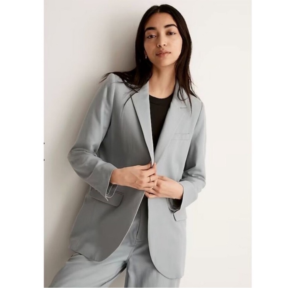 Madewell The Larsen Blazer in Drapeweave Overcast Blue Small